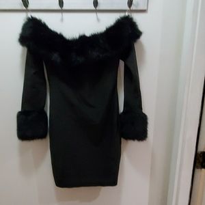 WOW Conture Fur Collar Bodycon dress